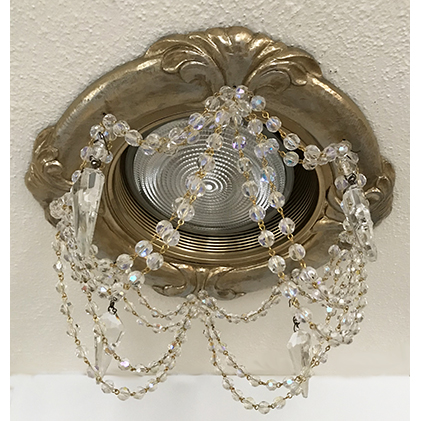 decorative recessed light trim in Tuscany style embellished with clear crystals and 20mm faceted crystal ball