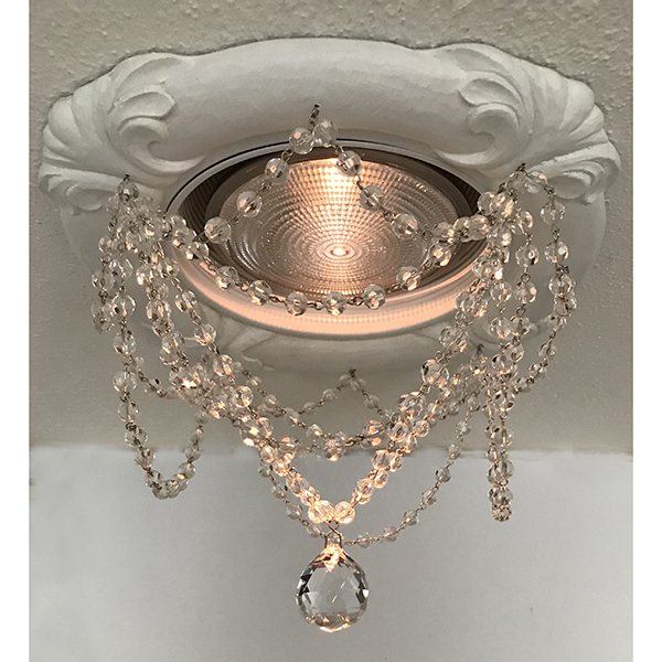 Decorative Recessed Chandelier in our Tuscany Style embellished with clear crystal swags and 20mm faceted crystal ball