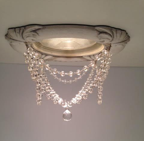 recessed chandelier with our Tuscany style decorative recessed light trim and clear crystal chains.