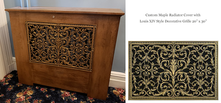 Custom Maple Radiator Cover with Louis XIV Decorative Grille