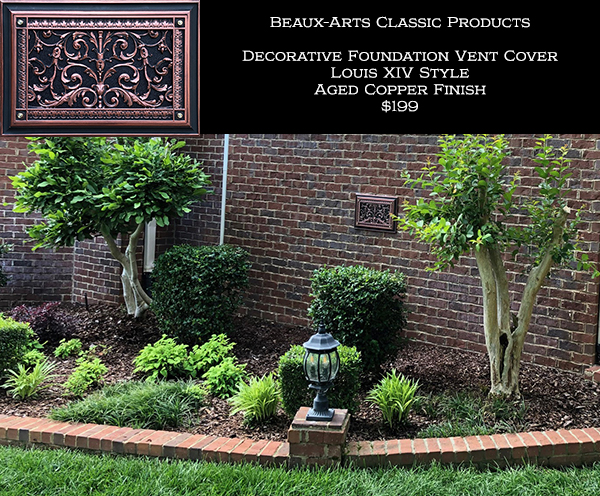 Foundation Vent Cover in Louis XIV Style Aged Copper Finish
