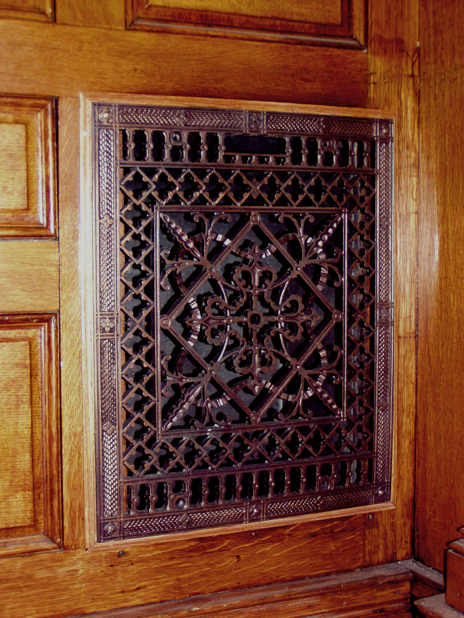 Arts and Crafts decorative vent cover with whole for antique control