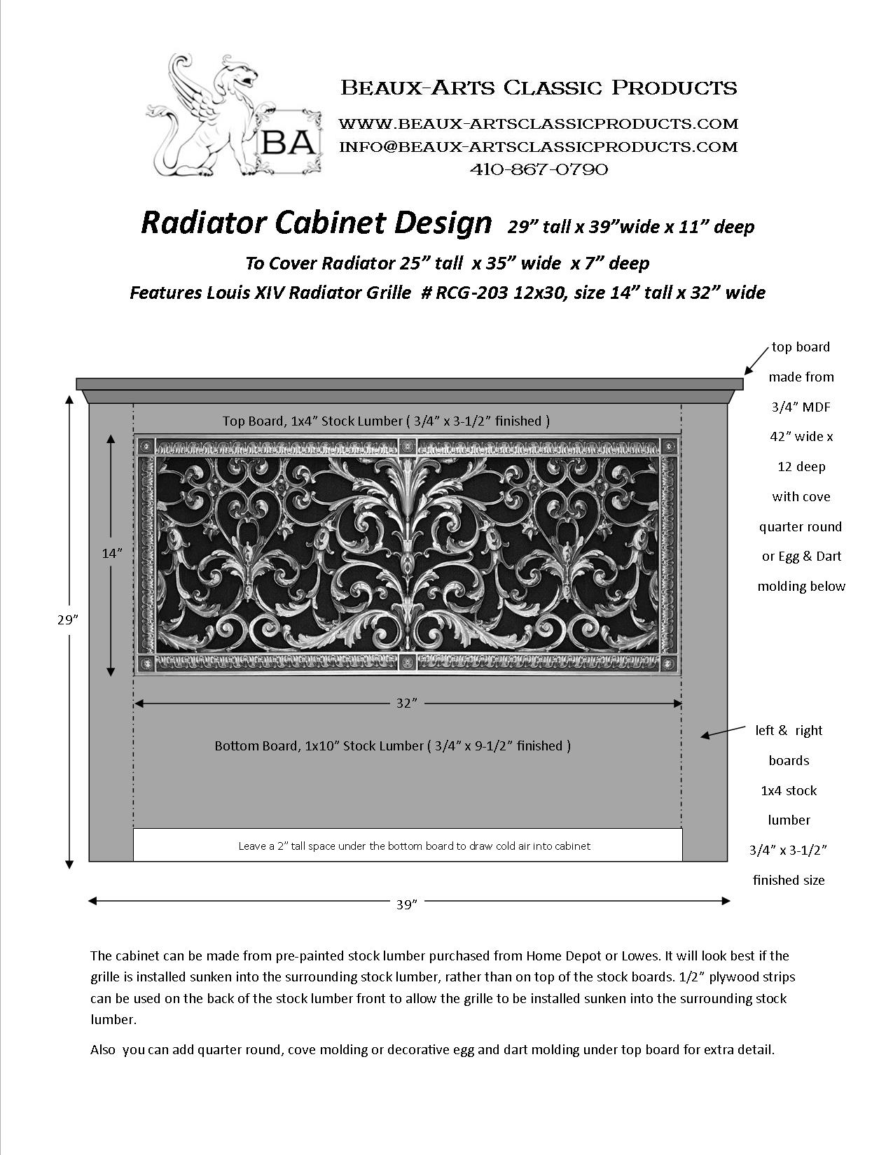 Radiator Cover Design with a 12" x 30" decorative radiator cover grille
