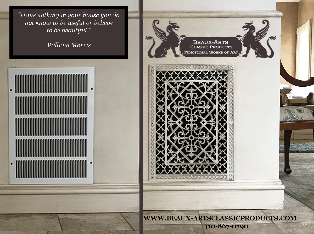 Customer before and after pictures with our Arts and Crafts Style Decorative Grille.