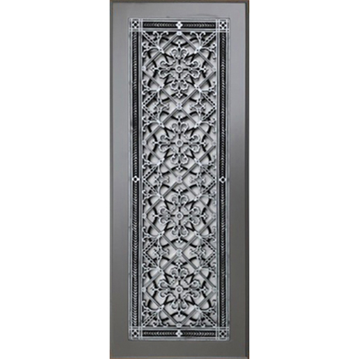 Craftsman style Arts and Crafts decorative grille installed from the front on a cabinet door.