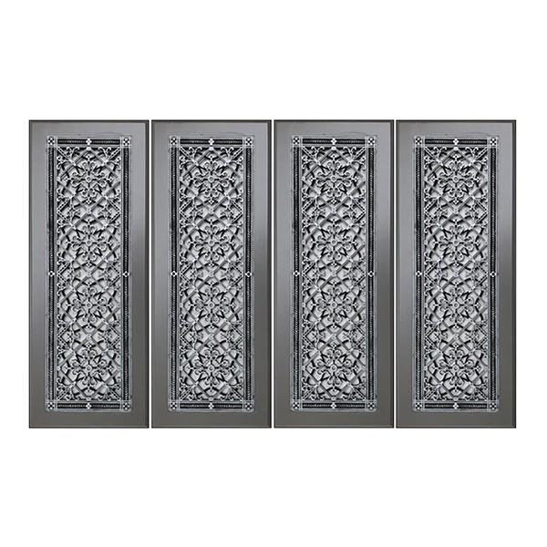 Arts and Crafts Style Cabinet Doors with Pewter grille finish.