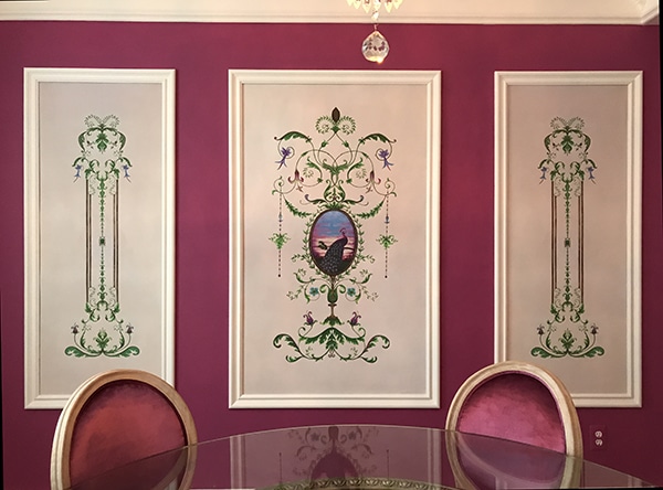 Repositionable Wallpaper Peacock Panel and Narrow Emerald Panels