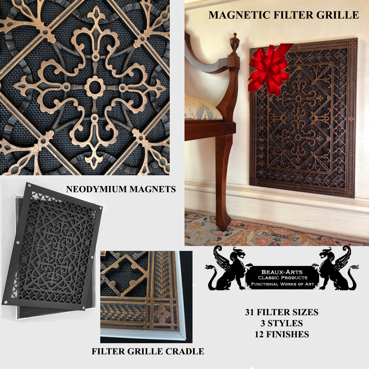 Magnetic Filter Grille Craftsman Style Arts and Crafts in Rubbed Bronze