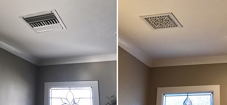 Before and after industrial ceiling vent cover and after arts and crafts decorative grille