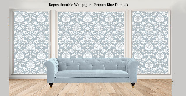 Repositionable Wallpaper for Wall Panels French Blue Damask