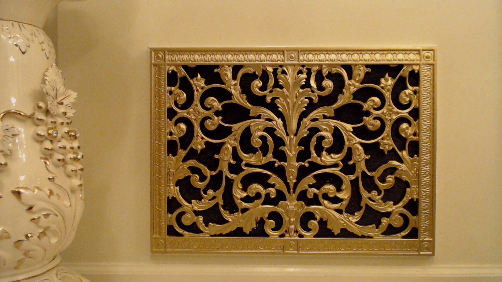 Magnetic Filter Grille French Style Louis XIV  12" x 20" in ANtique Brass Finish.