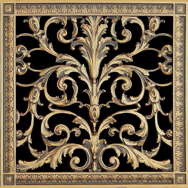 Decorative Grille French Style Louis XIV 14" x 14" in Antique Brass finish.