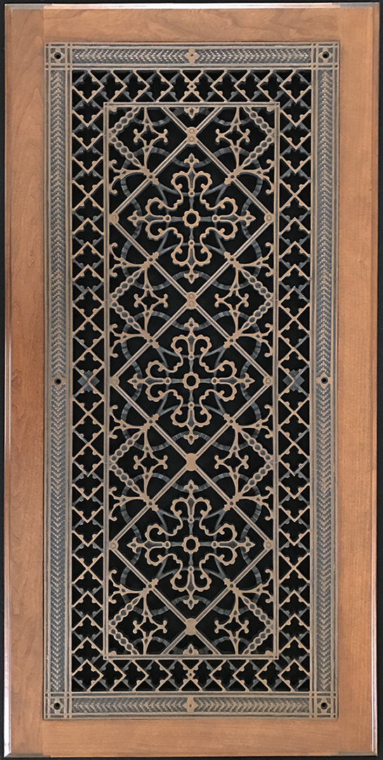 Cabinet Door Grille Craftsman Style Arts and Crafts 12" x 30" in Rubbed Bronze finish.