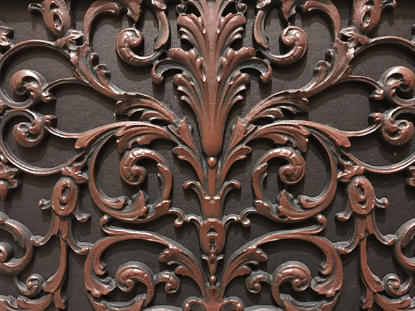 Close up of the 3-Dimensional carvings of the French style Louis XIV design