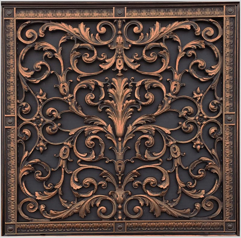 Magnetic Filter Grille French Style Louis XIV 20" x 20" in Rubbed Bronze Finish.