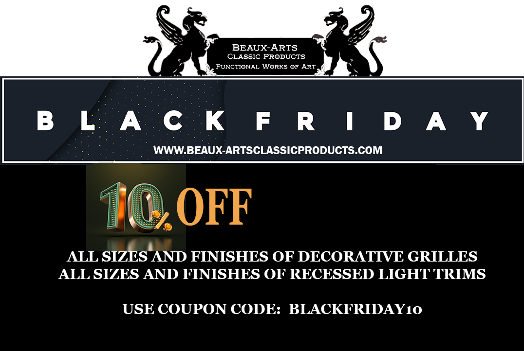 Black Friday Sale Announcement on decorative grilles and recessed light trims.