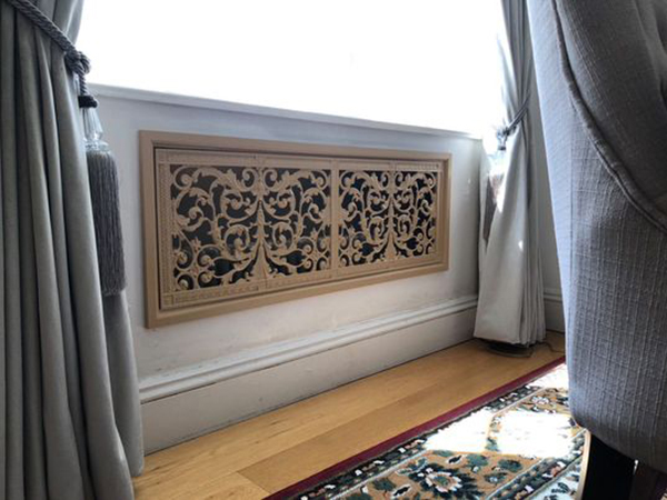 French style Louis XIV radiator cabinet grilles custom size and finish by SOSA Joinery in the UK.