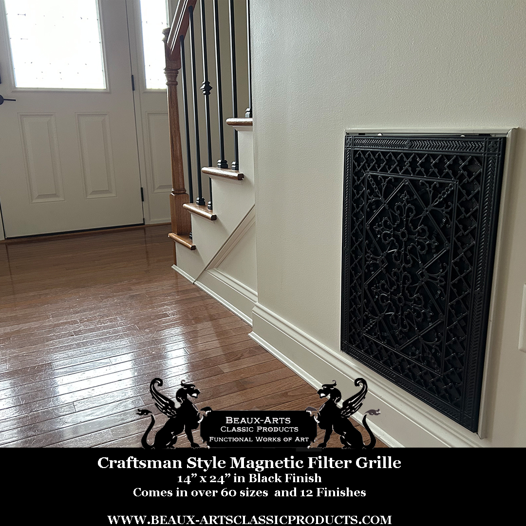 Craftsman style Arts and Crafts Magnetic Return Air Filter Grille 14" x 24" in Black Finish.